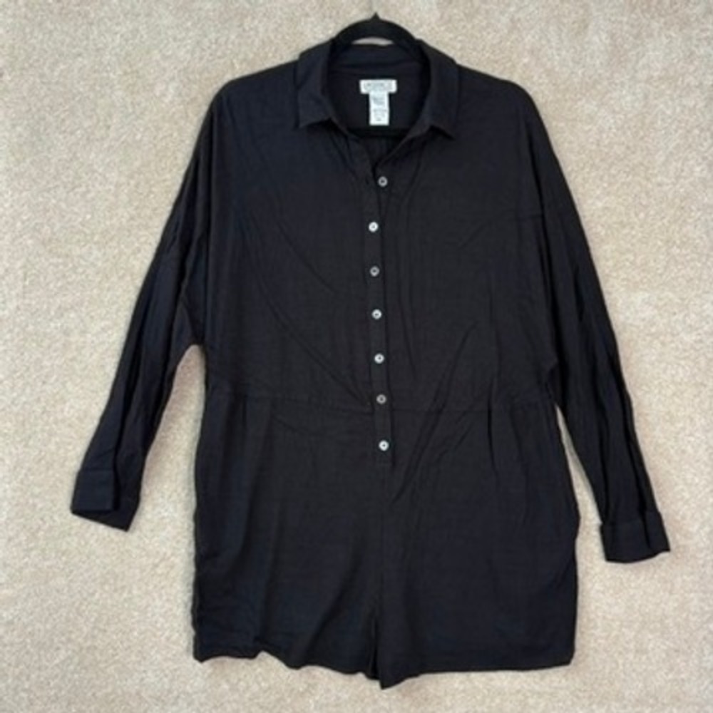 LSPACE Romper Womens Medium Black Button Front Long Sleeve Viscose Beach Coverup - Picture 2 of 9